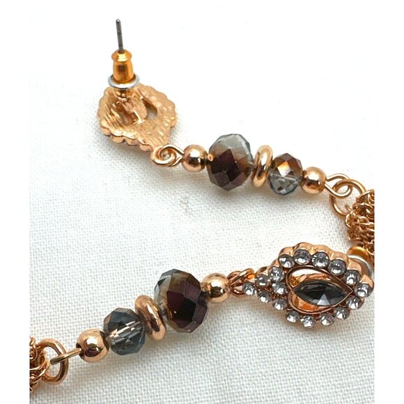 Glamorous Gold Chain Tassel Earrings Crystal Bead Rhinestone Victorian Revival - Picture 6 of 6